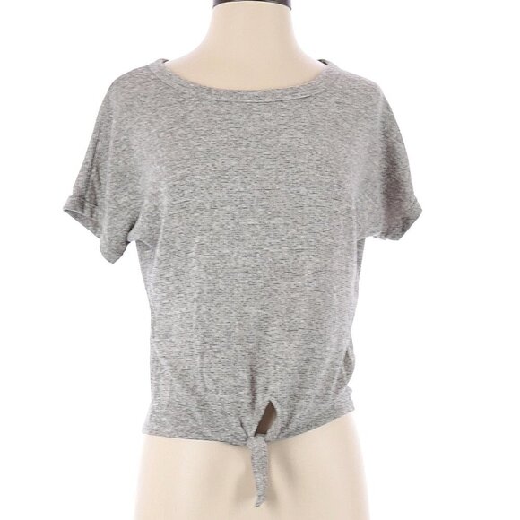 Caution to the Wind Tie Front T-Shirt Oatmeal Gray S - Picture 1 of 10
